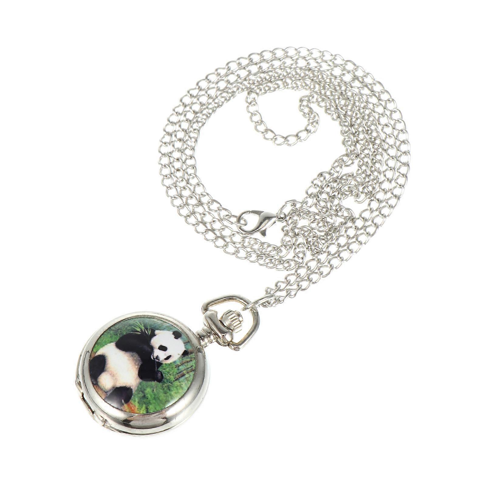 Cute Cartoon Panda Pendant Pocket Watch For Kids Roman Arabic Numeral Dial 45x3cm 1Set