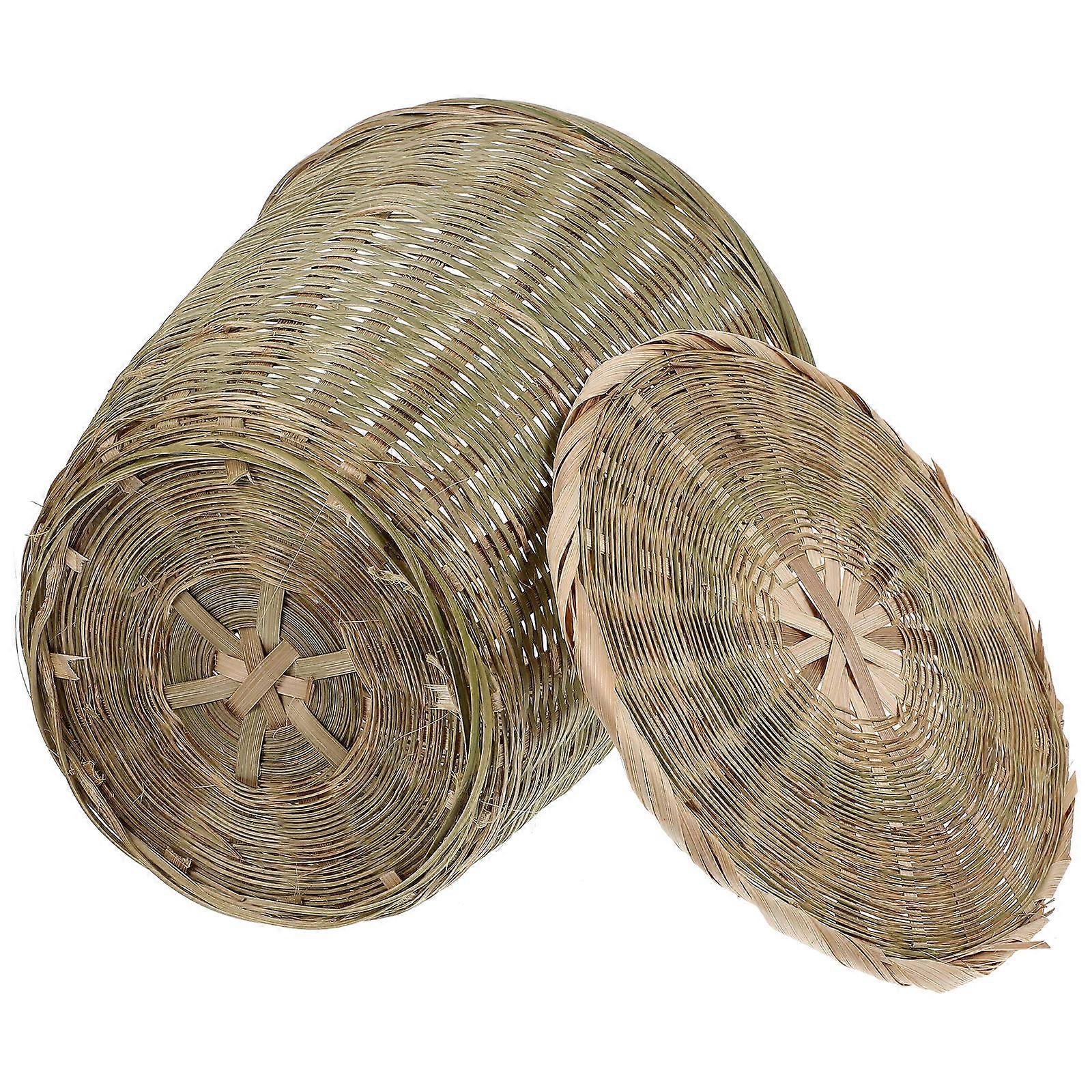 Versatile Bamboo Woven Basket for Kitchen Storage 2Pcs Trash Can with Lid