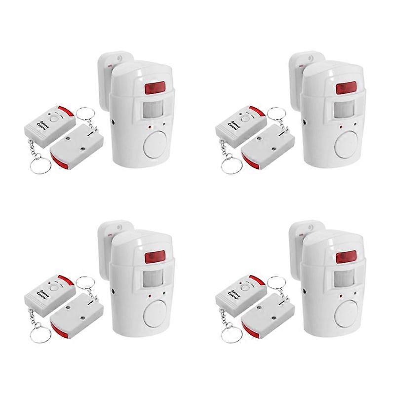 4X Infrared Motion Sensor Alarm - Burglar Alarm with 2 Remote Controls, Suitable for Home/Garages/Shops