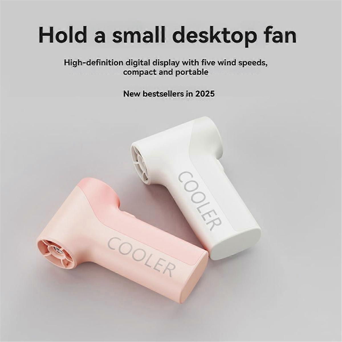 Mini Handheld Turbo Fan 5-Speed Adjustable Digital Display Pink