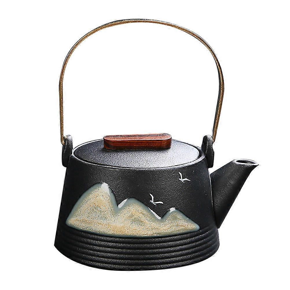Black Ceramic Tea Kettle for Home 2Pcs Hand-Painted Unique Teapot
