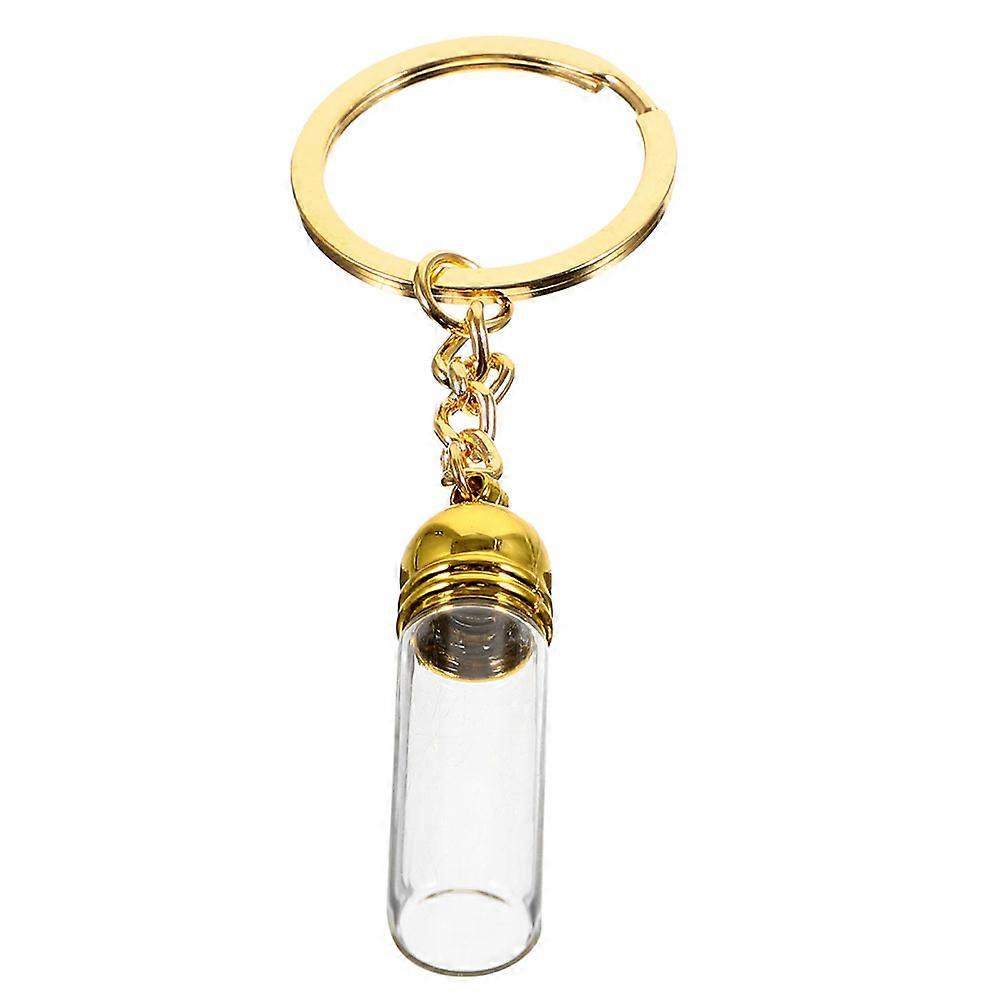 Golden Tiny Glass Bottle Keychain for Storage Use 2Pcs Small Bottle Pendant
