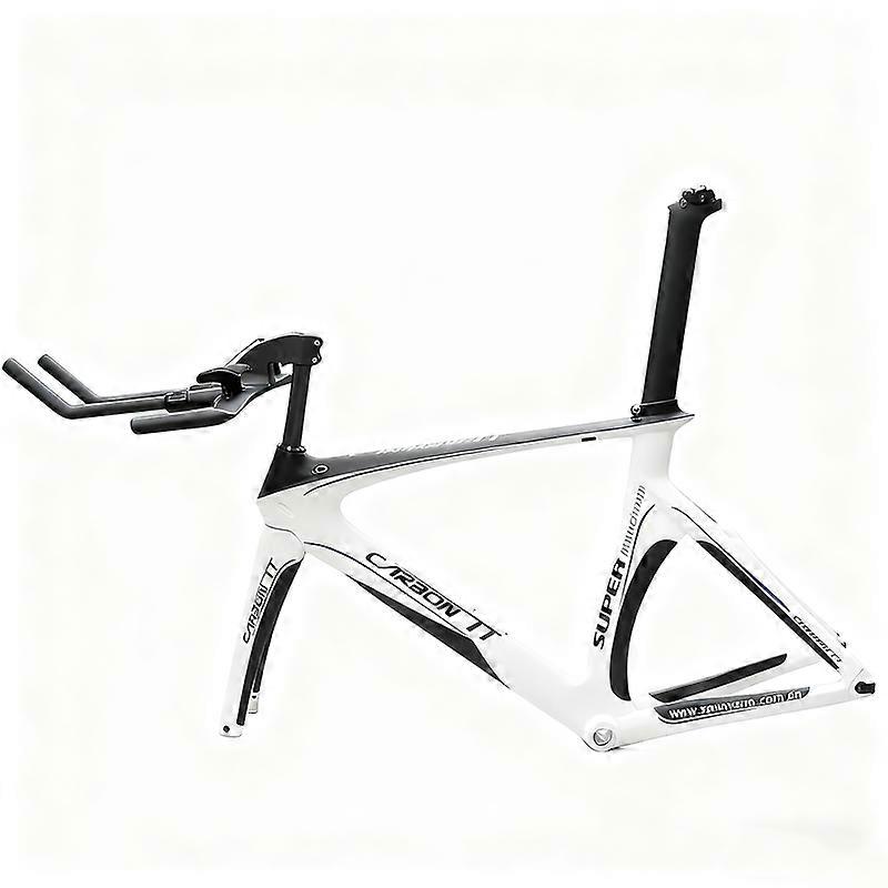 Professional White Carbon TT Bike Frame Time Trial Frameset 58cm With Aero Handlebar