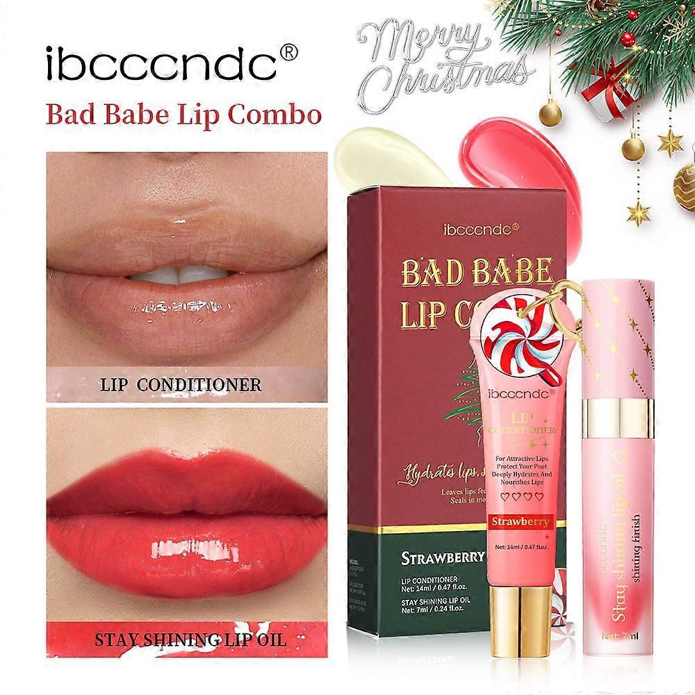 Lip Conditioner & Lip Oil Set,Moisturizing Lip Care Duo Set for Hydration & Repair,Lip Gloss Balm Multipack for Dry and Chapped Lips,Natural Lip Gloss