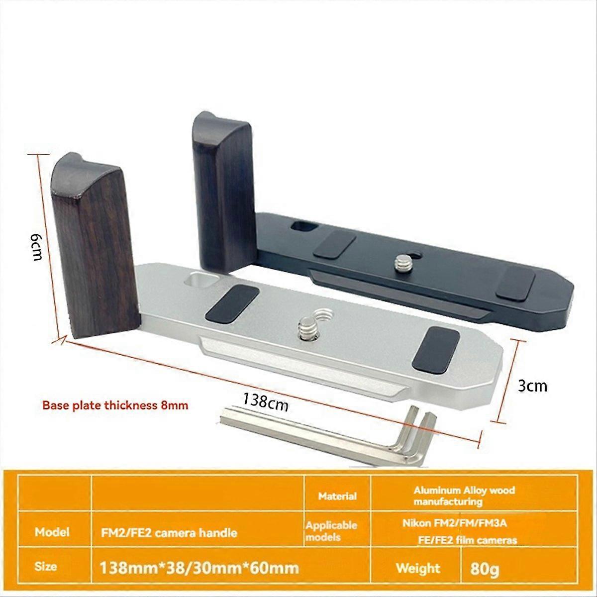 Quick Release L Plate Base Wooden Grip Handle for Nikon Silver