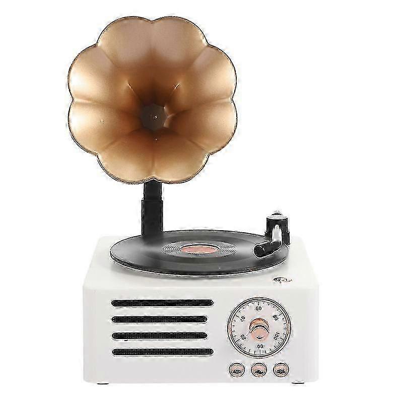 Mini Retro Horn Flower Audio Rotary Record Player Speaker Phonograph Bluetooth Speaker White