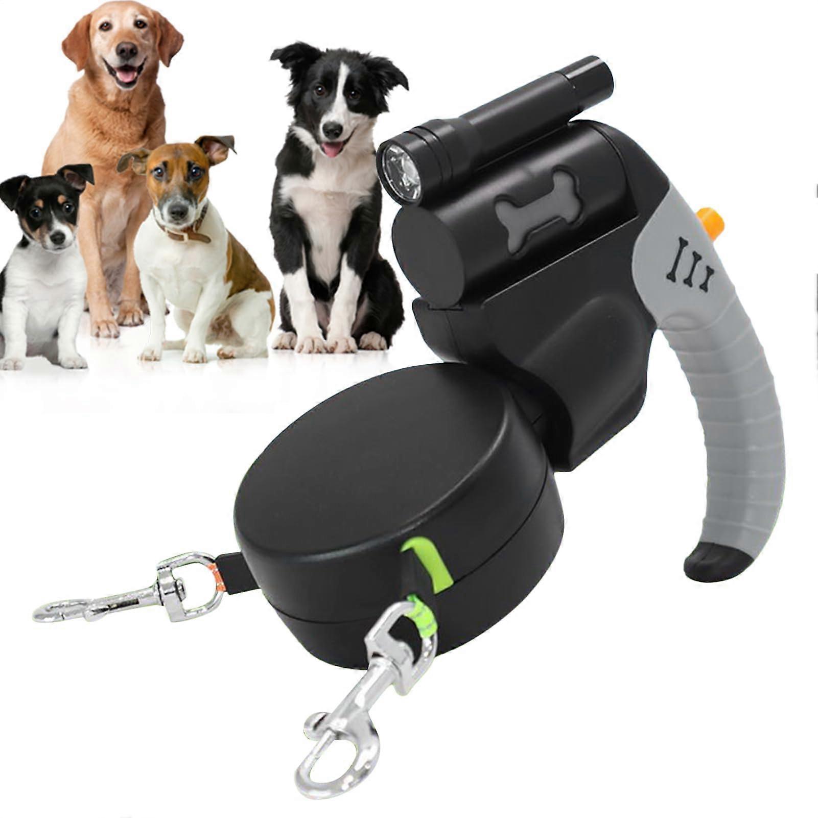 Double Dog Leashes Retractable 360 Degree Swivel Two Dog Leashes Set For Walking Running Jogging Camping Hiking Beach