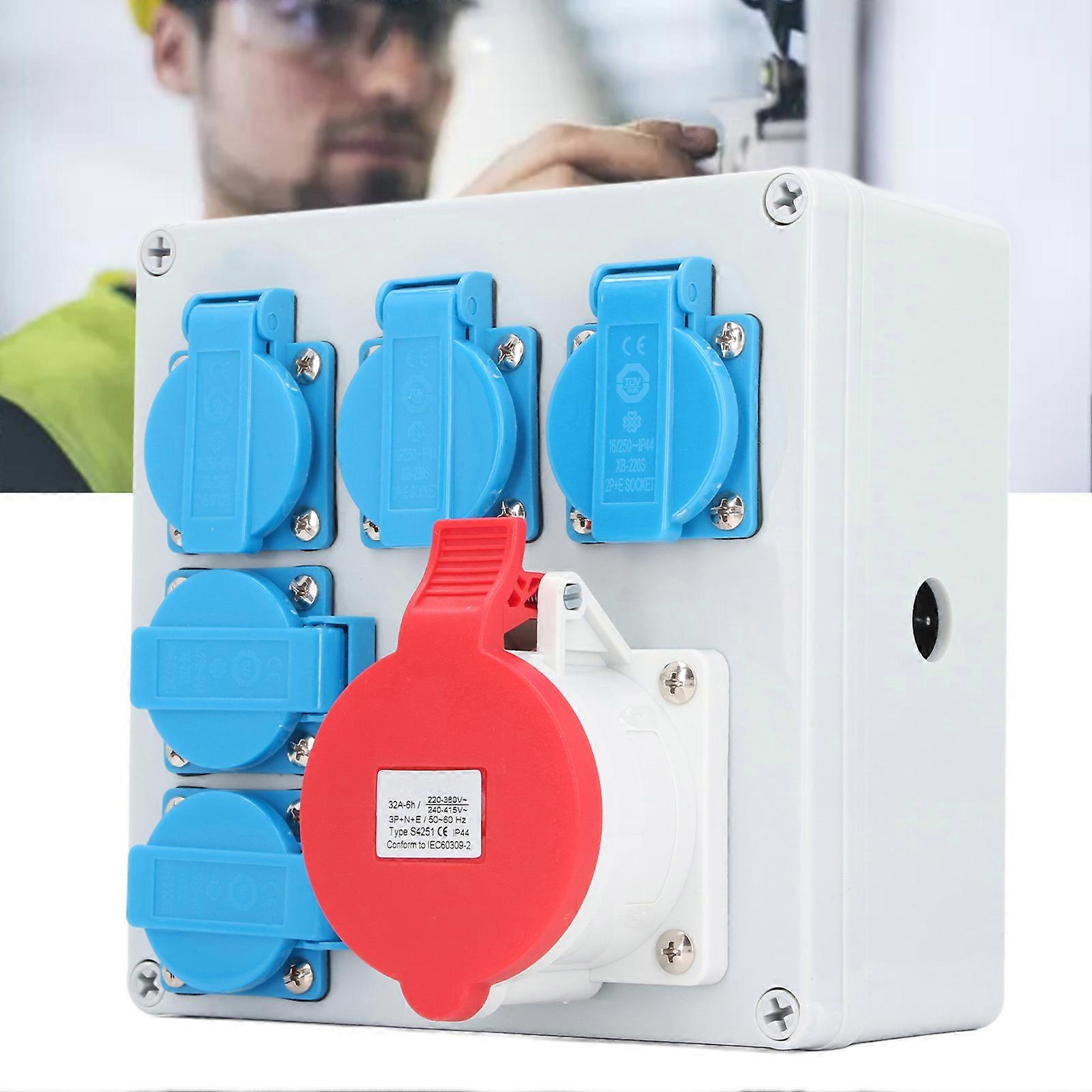 Industrial Socket Box IP44 Waterproof Outlet Box with 5PCS AC250V 16A EU Sockets 1 AC220‑380V 240‑415V CEE Socket