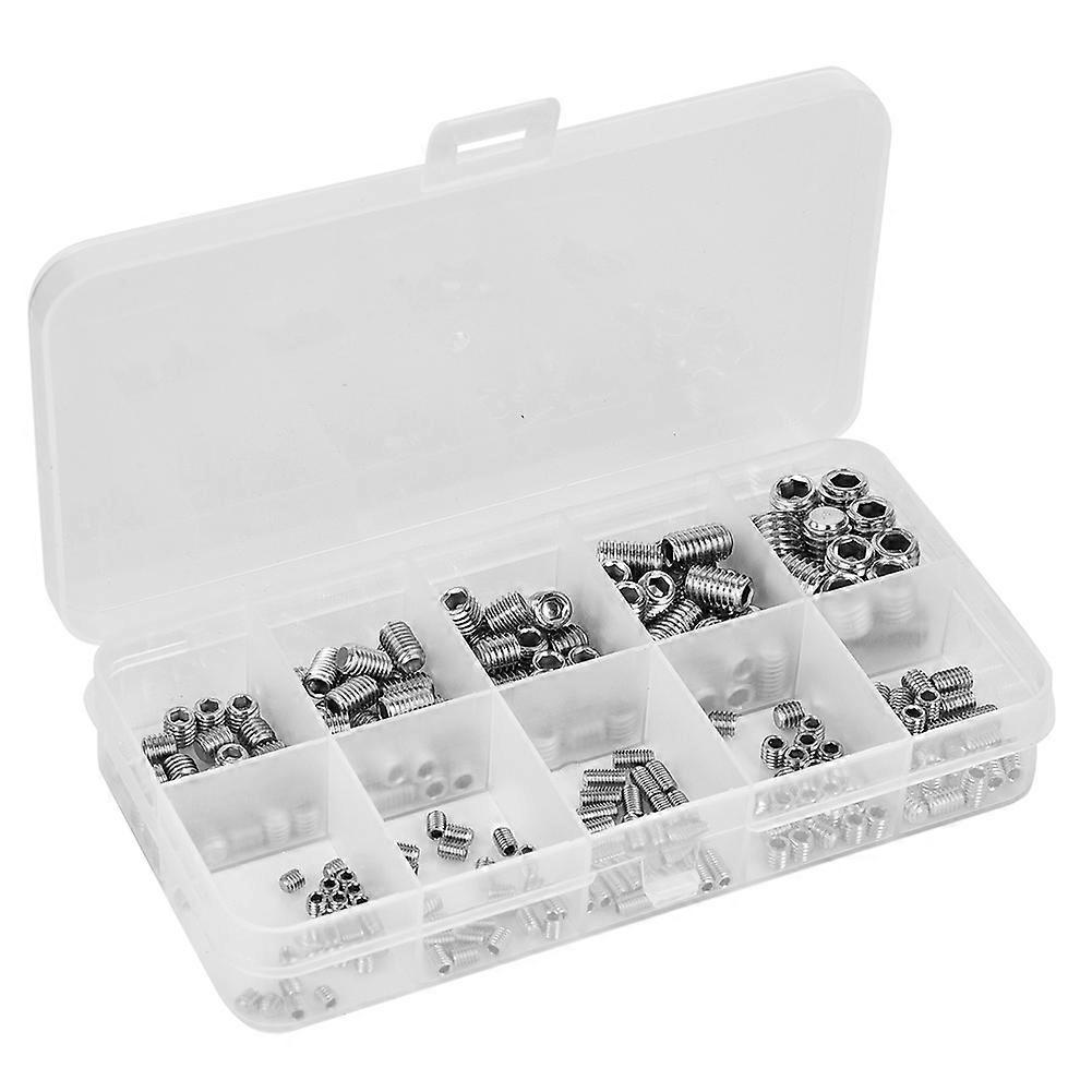 245Pcs Headless Set Screws Set Stainless Steel Hex Socket Concave End Fasteners