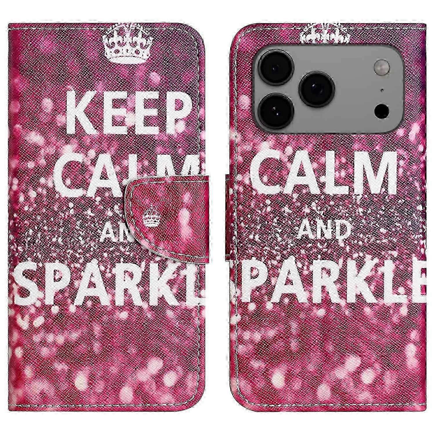 For iPhone 17 Pro Case Pattern Printing Cross Texture Leather Phone Cover - Keep Calm and Sparkle