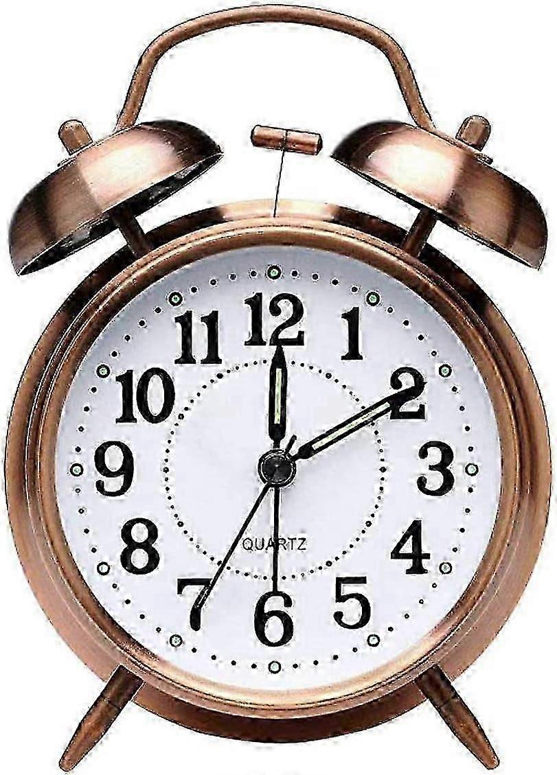 Retro Alarm Clock, Old Fashioned Bedside Alarm Clock With Non Ticking Twin Bell, Vintage Battery Operated Analogue Quartz