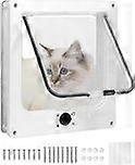 Cat Flap with 4-Way Rotating Lock - White, 27 x 23.5 x 5 cm, Easy Installation and Noise Reduction