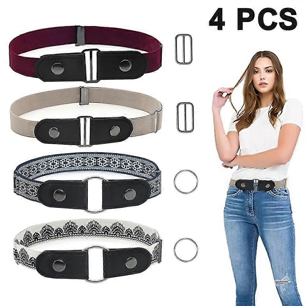 4 Pieces Buckle Free Adjustable Belt, No Buckle Invisible Elastic Belt