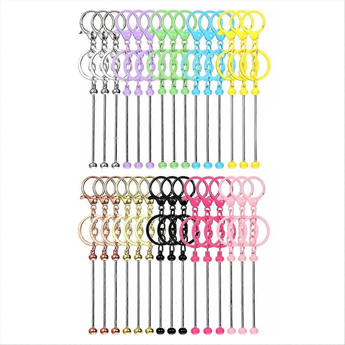 Beadable Keychains Bars Bulk Blank Beaded Metal Keychain for Craft DIY Gift Backpack Decoration Pendan