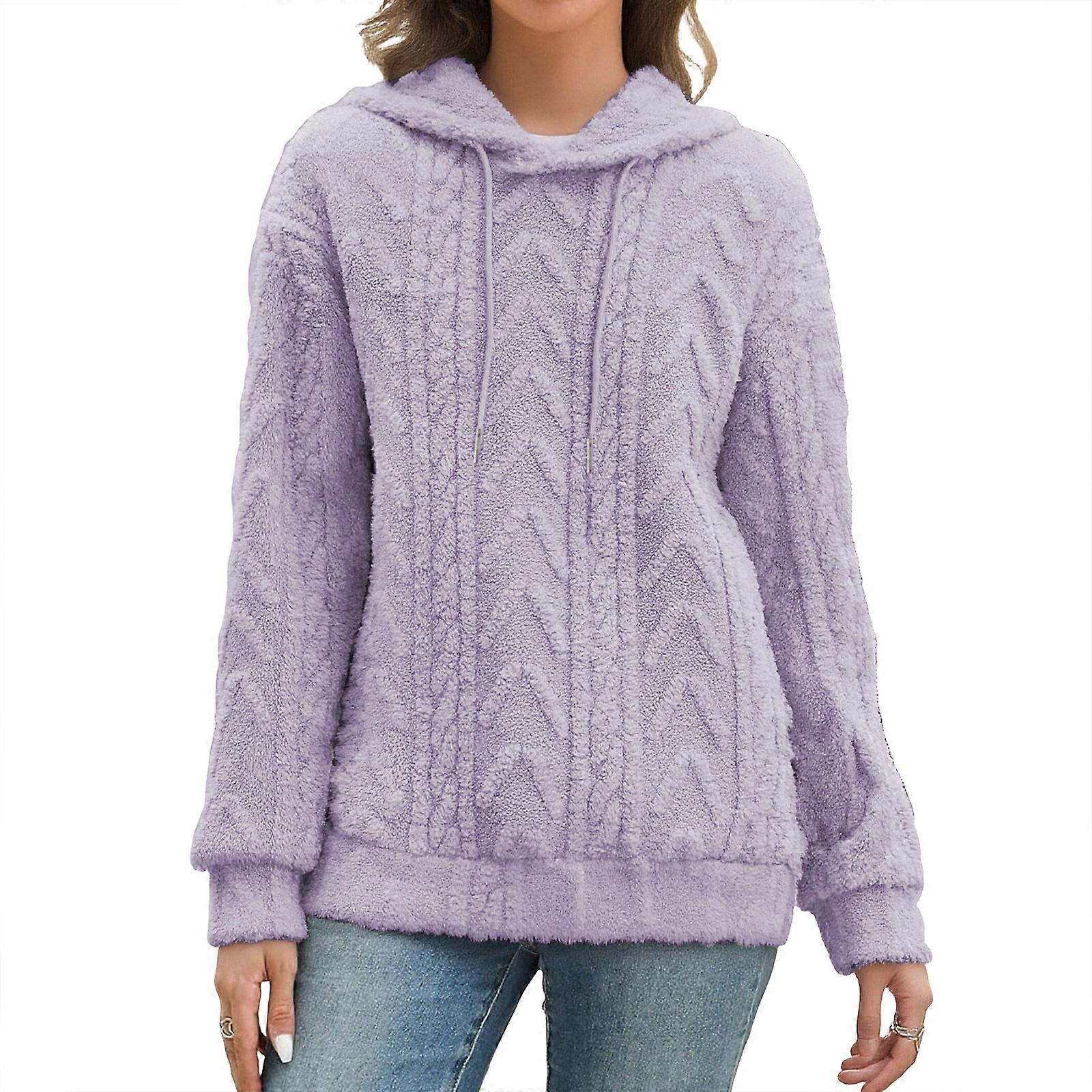 Women's hooded casual patterned solid color sweatshirt  Purple XL