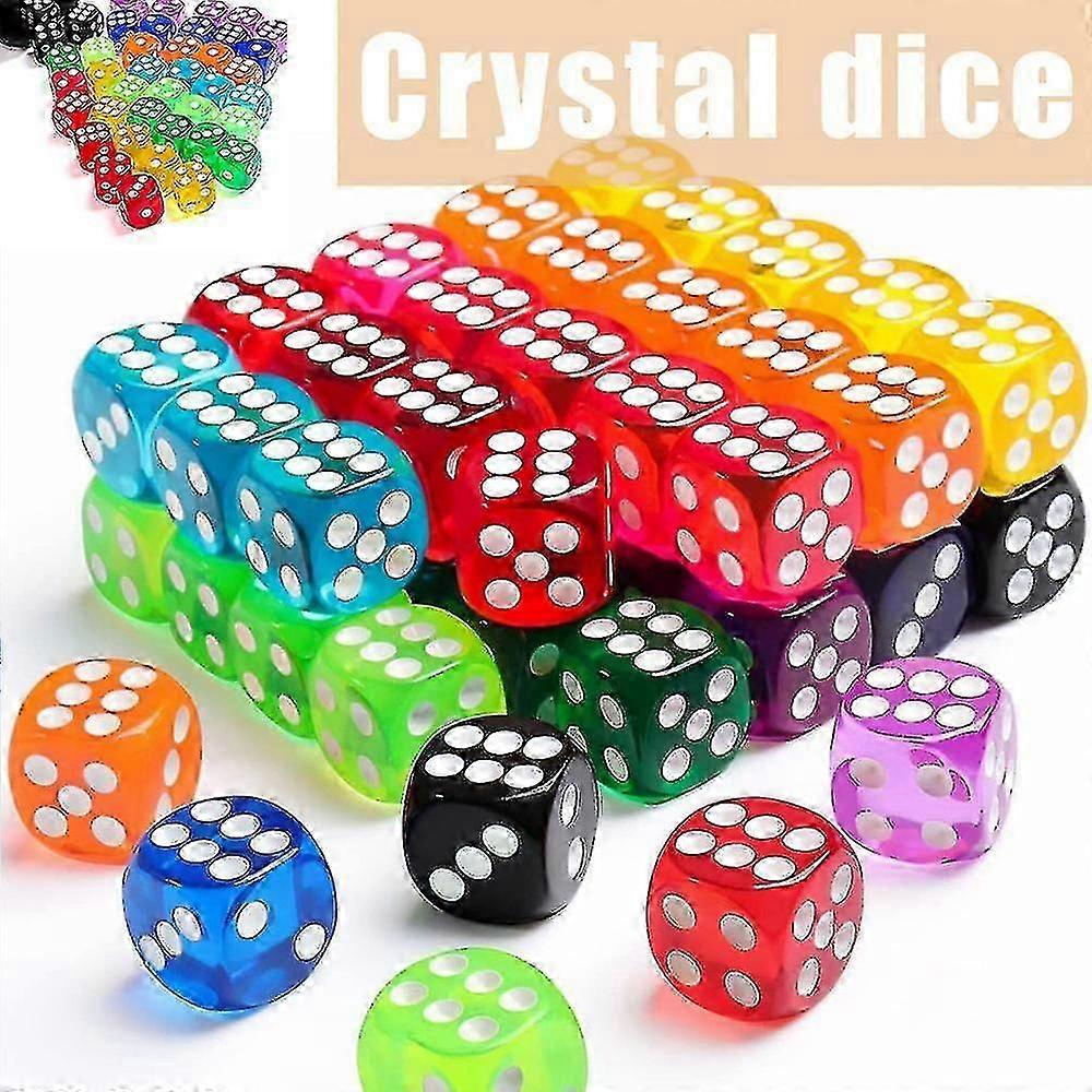 100pcs Transparent Colored Crystal Dices 6 Sided Dice For Party Board Game Ktv Bar Math Learning