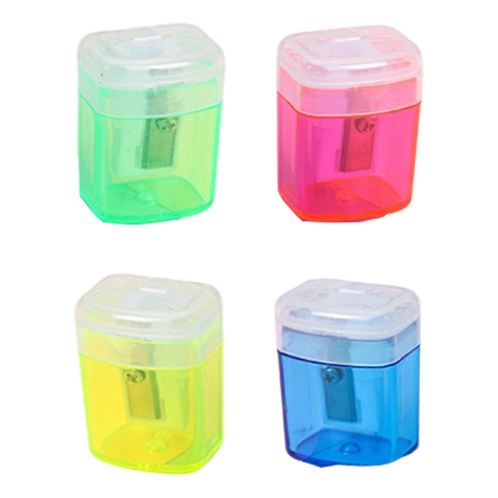 Manual Single Hole Sharpener With Childproof Clear 4 Color Picks Permanent Plastic Metal School Materials Multicolor