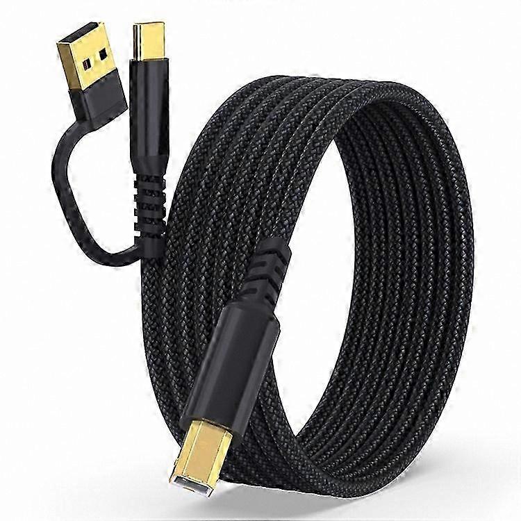 Braided 2-in-1 USB Type-C to Square USB Type-B Printer Cable for Printing Devices