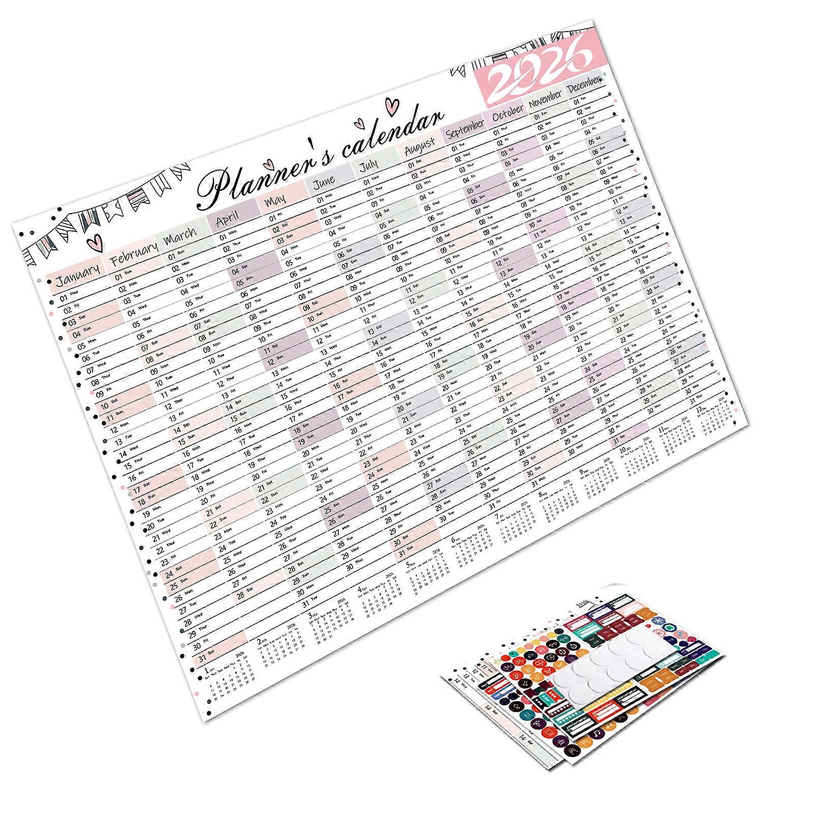 2026 English Wall Calendar For Daily Learning And Office Use With Premium Paper and Friendly Design Easy Wall Hanging Multicolor