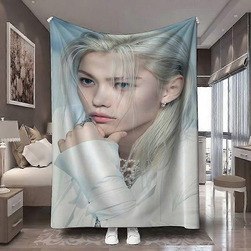 STRAY K Member Felix K-Pop Inspired Plush Fleece Blanket - Ultra-Soft Korean Themed Bedspread, All-Season Comforter for -azxcv447