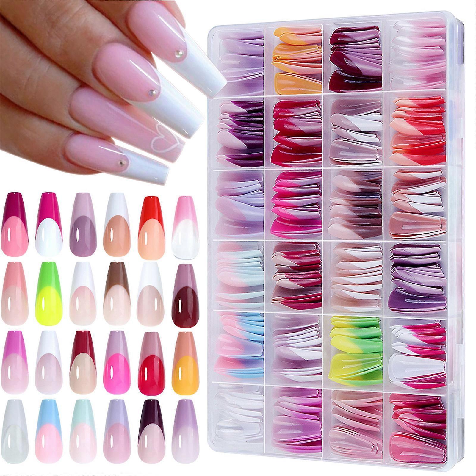 288 Pieces Vibrant Press On Nail Full Coverage Glossy Finish Artificial Fingernails with Storage Box for Easy Access Multicolor