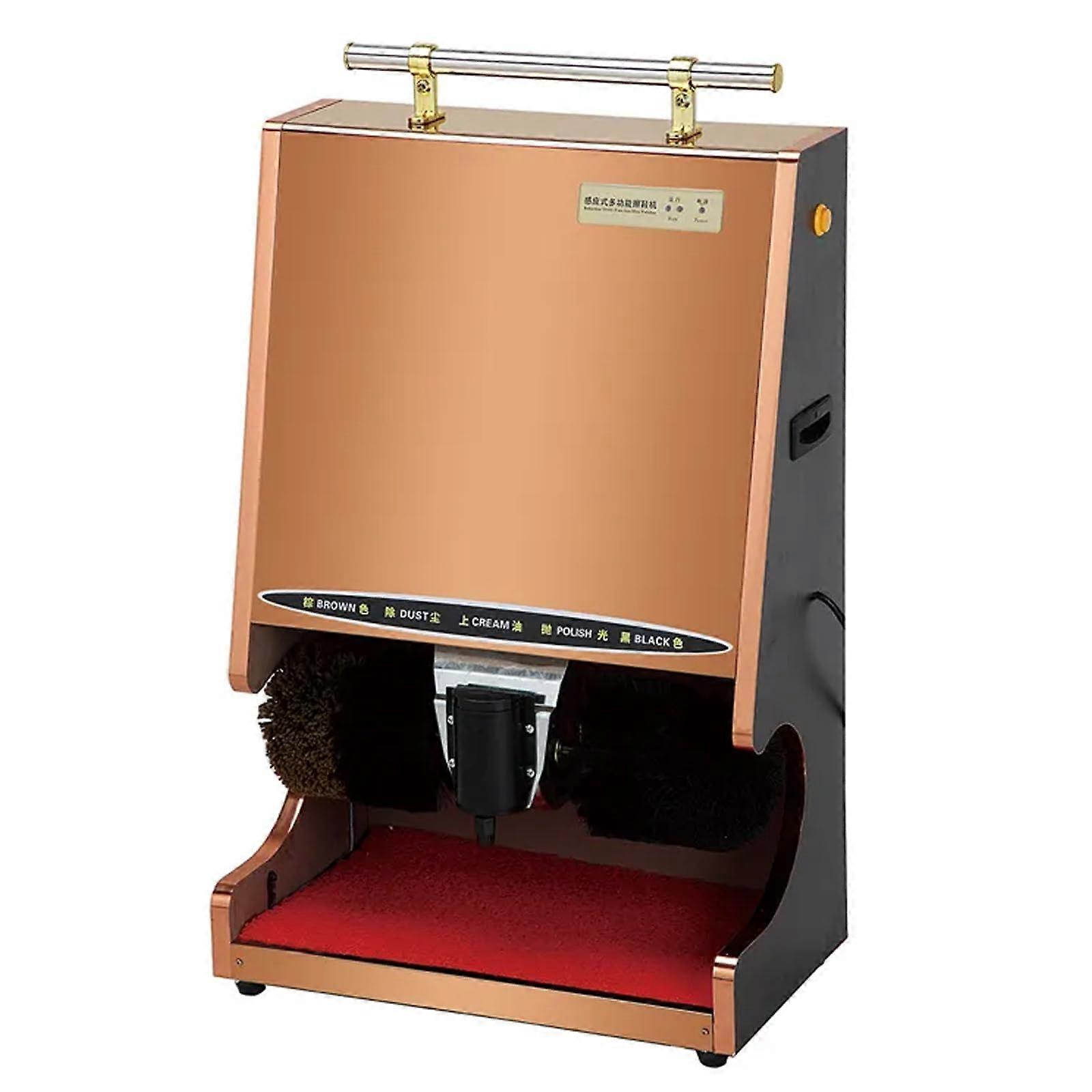 Automatic Electric Shoe Polisher with Induction Sensor, Dual Brush & Handrail for Dust Removal and Shine, Golden