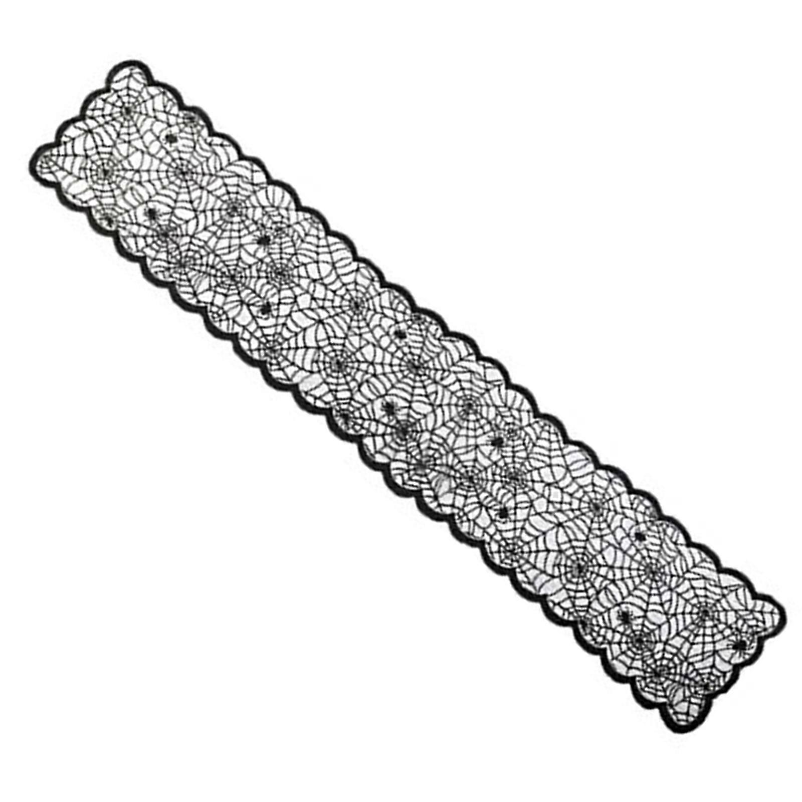 Spooky Halloween Table Cover, Polyester Cobweb Laces Table Runner Party Decoration Cloth for Haunted Environment  Black