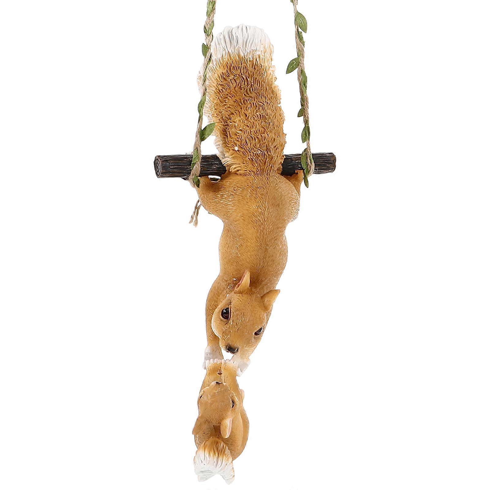 Adorable Squirrel Sculpture for Tree Hanging 2pcs Resin Squirrel Statues