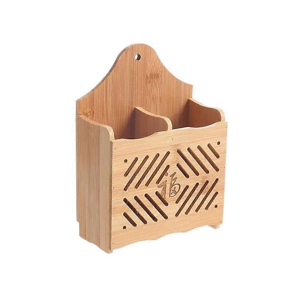 Rustic Bamboo Kitchen Utensil Holder with Dual Compartments for Countertop Storage