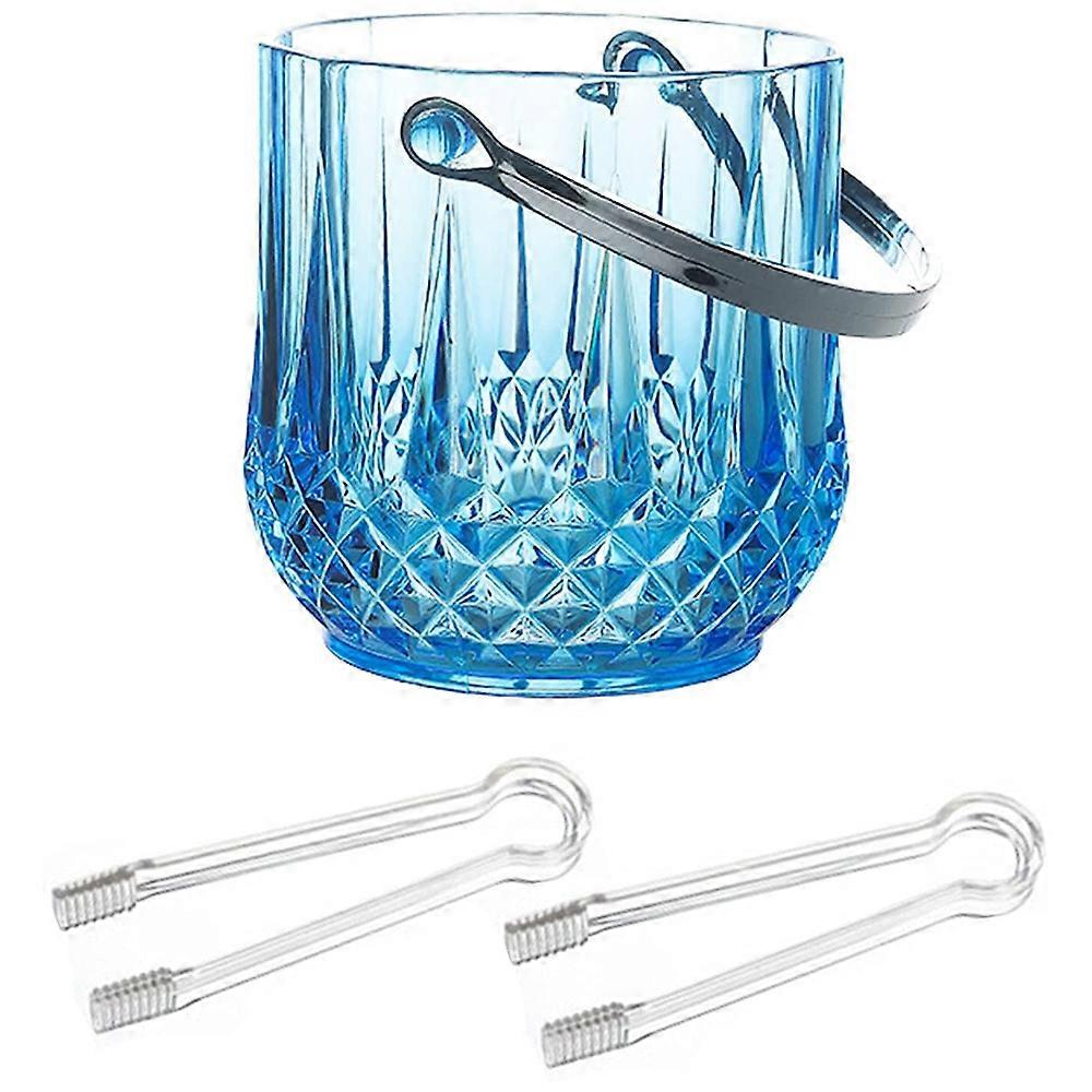 Ice Bucket Plastic Ice Bucket with Handle Acrylic Transparent Champagne Beer Wine Ice Bucket for Home -Blue