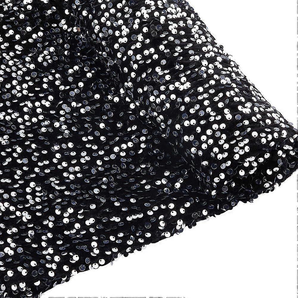 2 Yards Sequin Stretch Fabric 66 Inch Wide Black Sequin Velvet Fabric Sparkly Velvet Sequence Material Glitter Sequined Material for Dress Table Photo