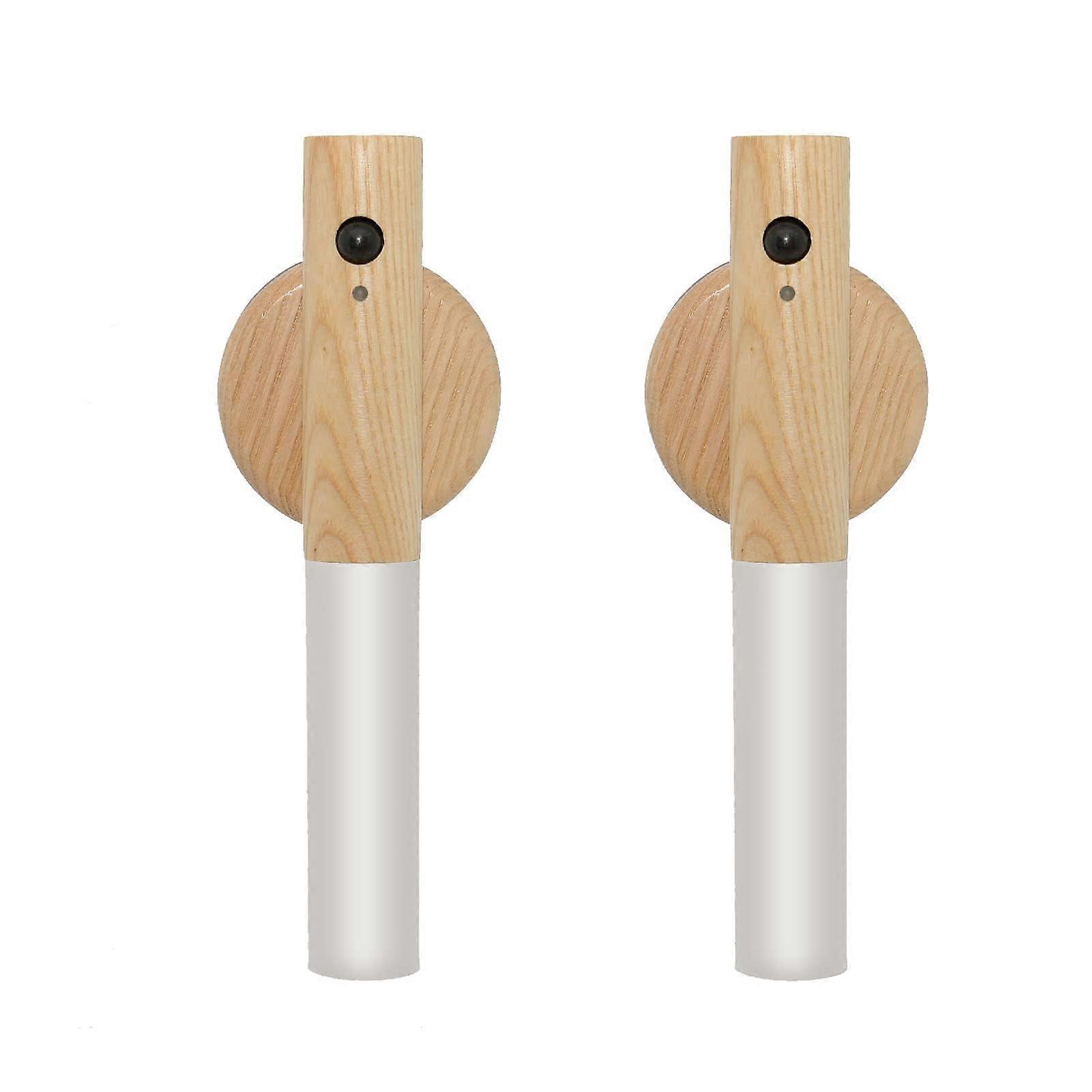 Motion Sensor Night Light with Smart Sensor, USB Rechargeable Magnetic Wood Wall Lamp, 2PCS Light Brown