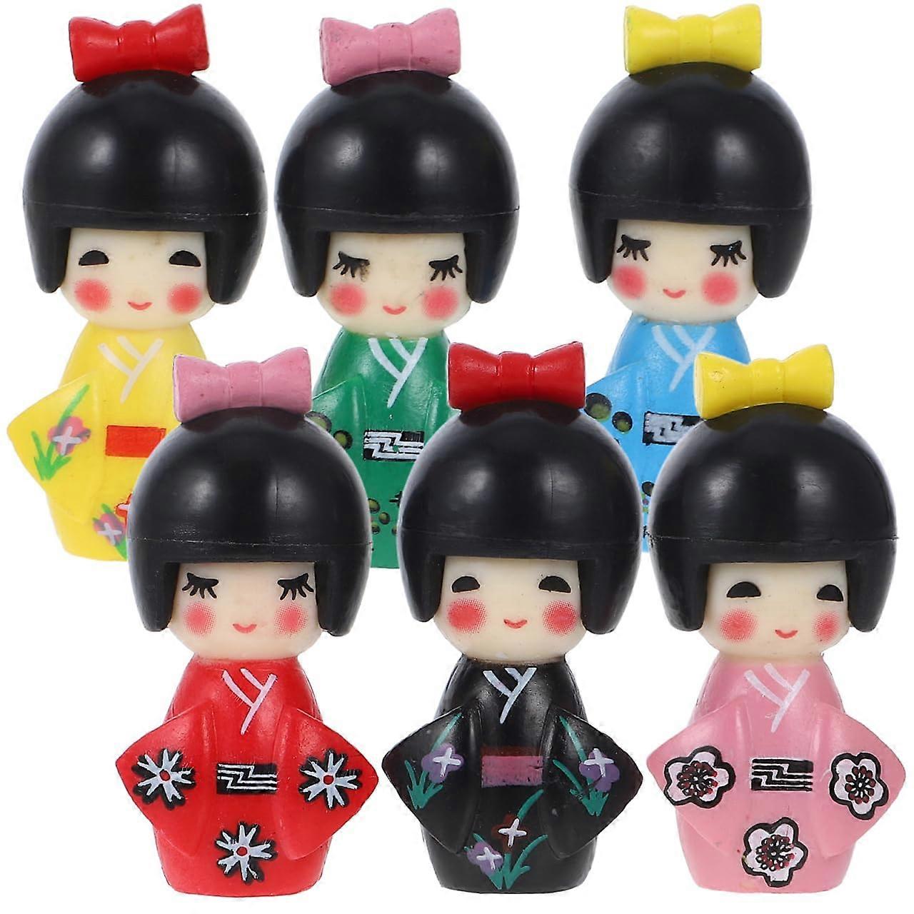 6pcs Japanese Kimono Doll Set with Authentic HandPainted Design for Home or Desk Decoration
