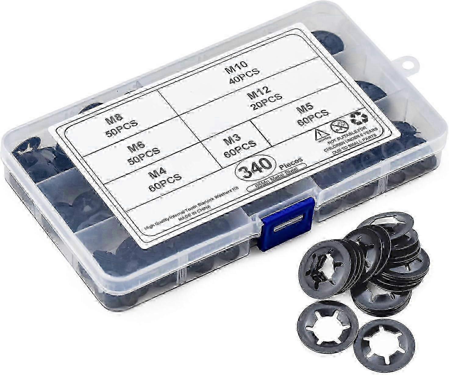 340 Pcs Assorted Starlock Lock Washers for Various Tools, M3 M4 M5 M6 M8 M10 M12 Kit
