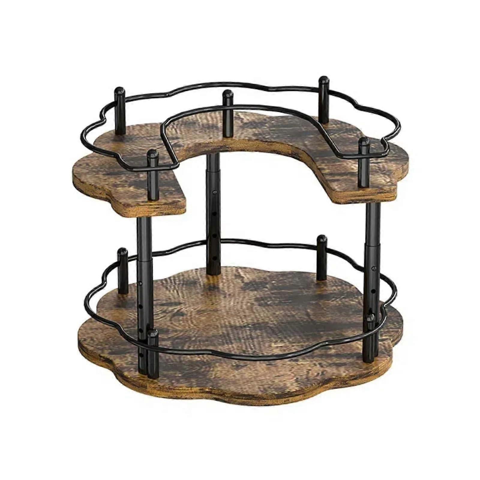 2Tier Wooden Lazy Susan Turntable Organizer with Adjustable Height and 360° Smooth Rotation