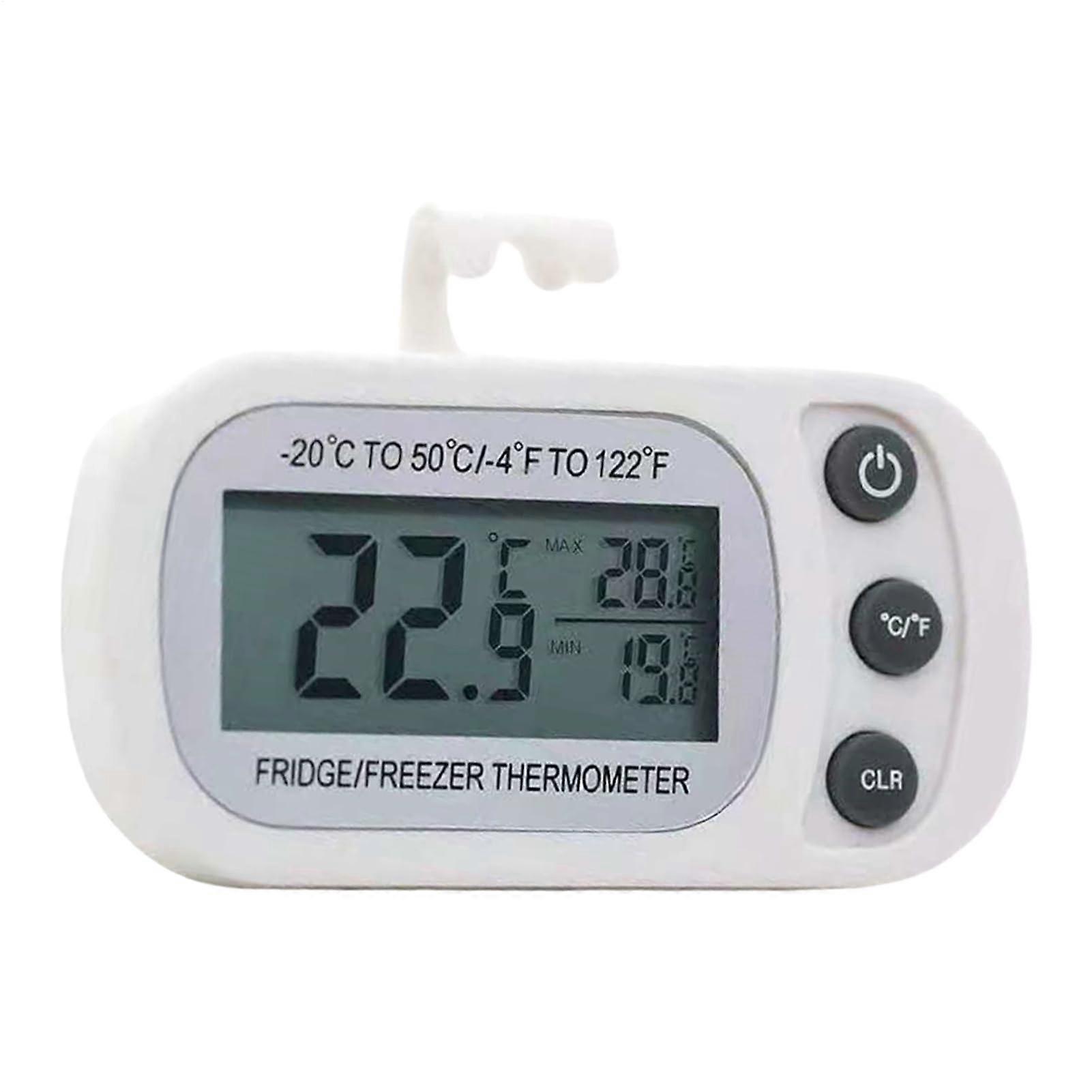 Waterproof Digital Refrigerator Thermometer with Large LCD Display and Magnetic Back for Fridge White