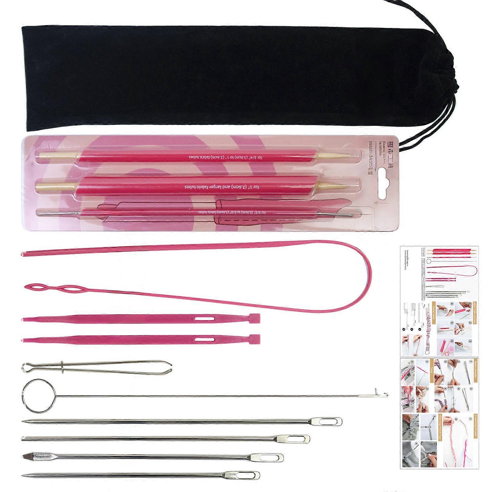 Professional Fabric Turner and Drawstring Threader Set Elastic Ribbon Threader Tool Sewing Threading Aid for Home Use Multicolor