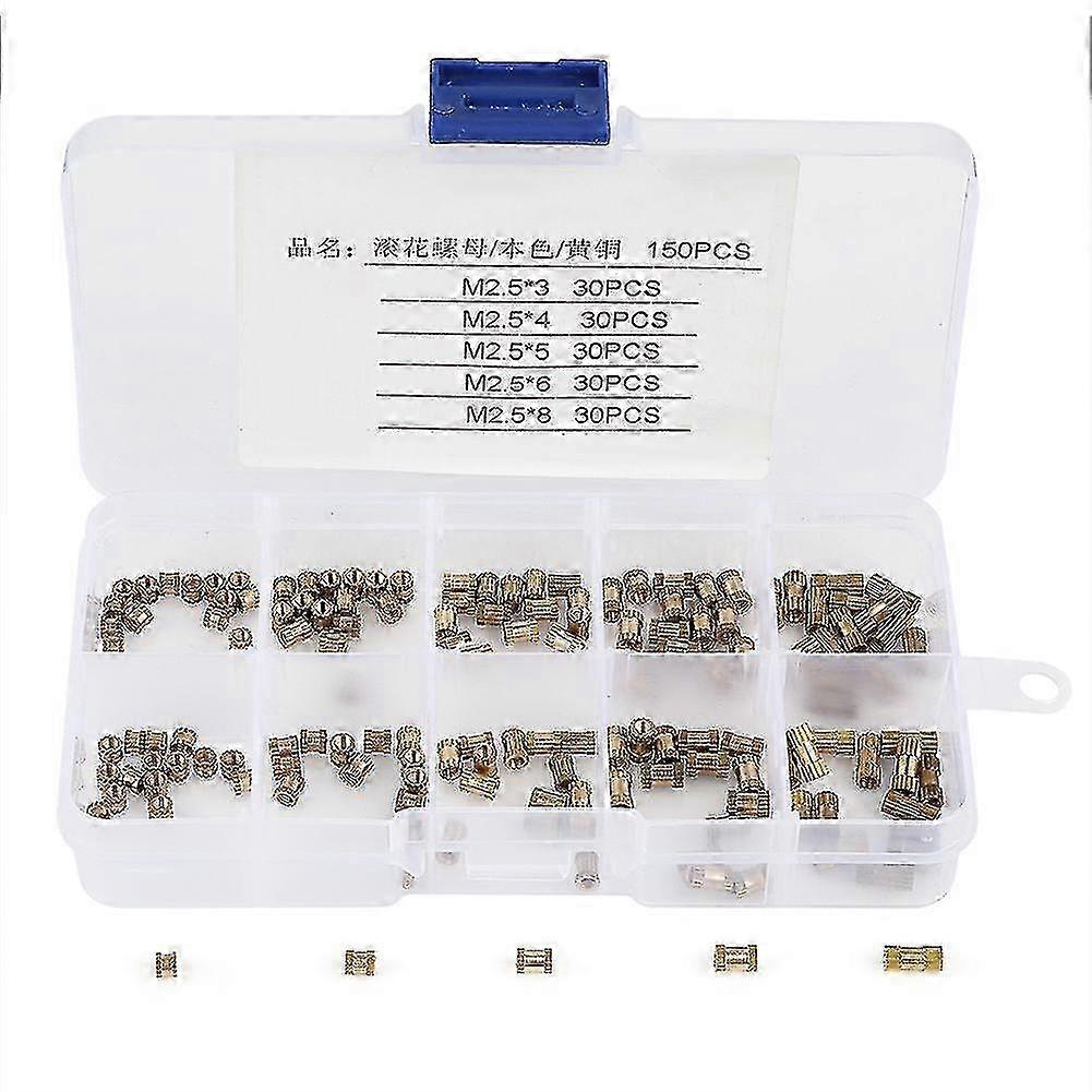 150pcs M2.5 Brass Cylinder Knurled Round Molded in Insert Embedded Nuts