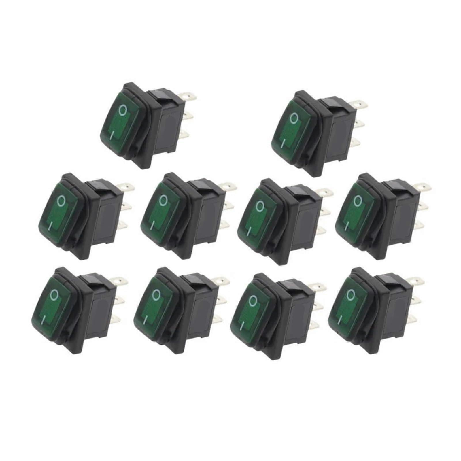 10pcs KCD1 ONON Toggle Switch 12V 220V Green 2D3P Dual Position for Electronics