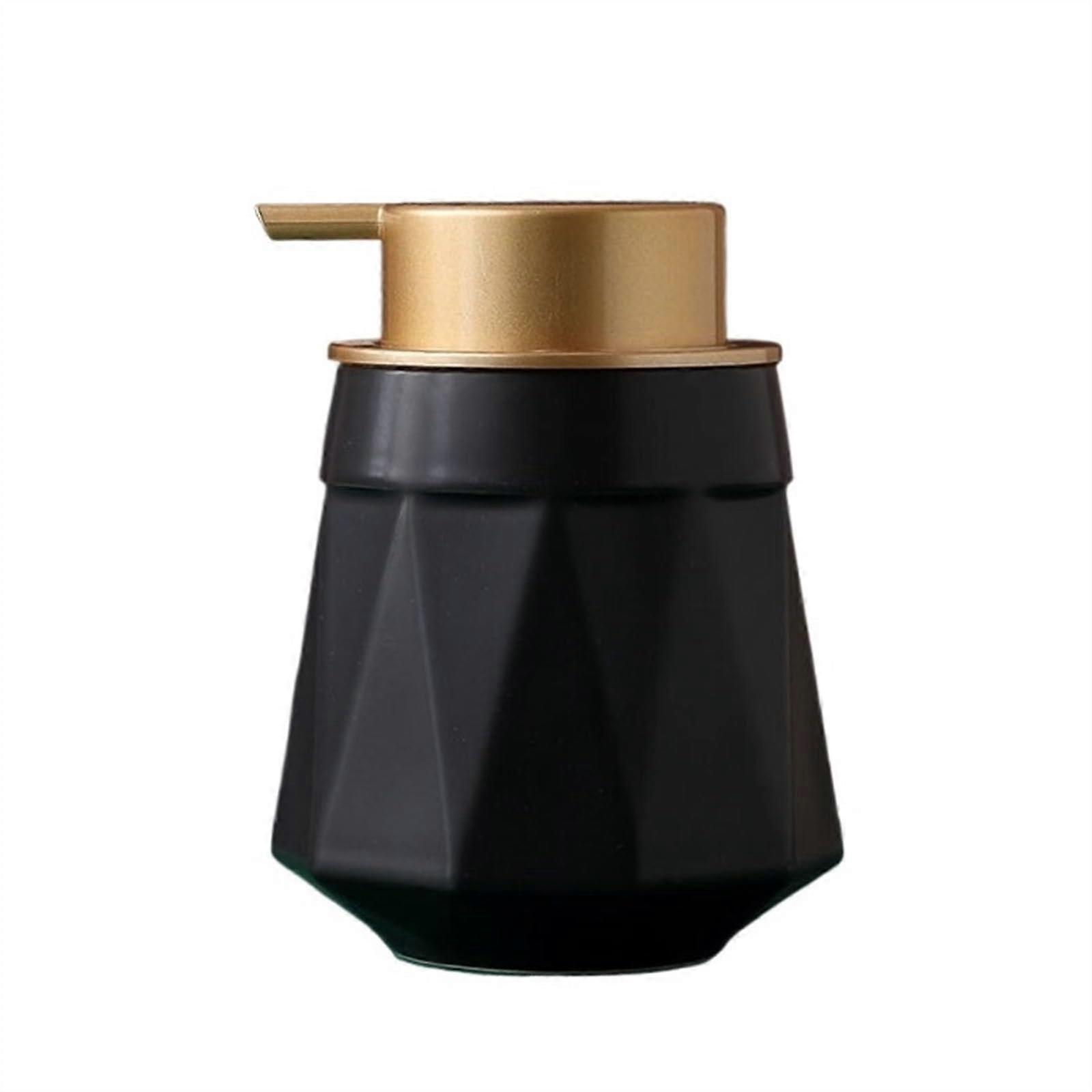 Black Ceramic Soap Dispenser with Gold Pump, Refillable 400ml Hand Soap for Bathroom or Kitchen