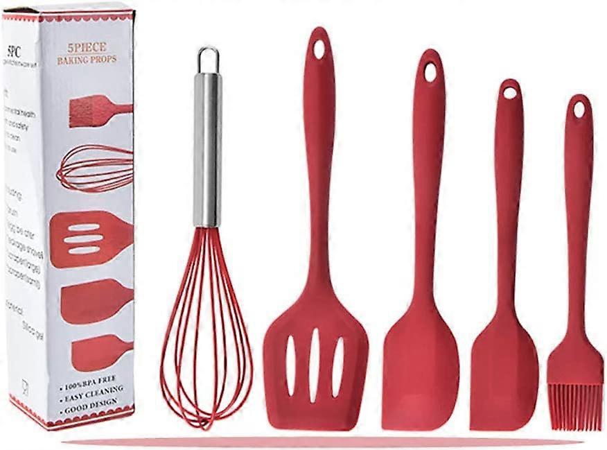 Silicone Kitchen Utensil Set 5pcs HeatResistant NonStick Cooking Tools for Baking Pink
