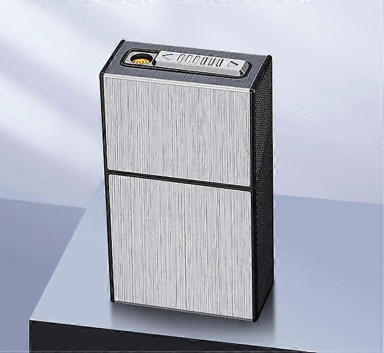 85mm King Size Cigarette Case with Builtin Lighter, 20 Capacity Silver Smoking Accessories