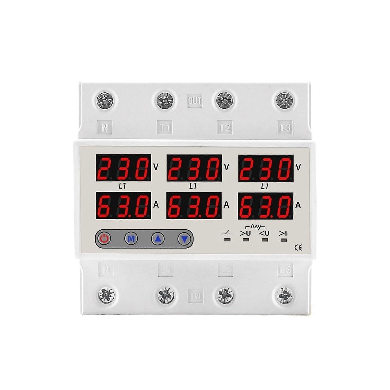 Three Phase Voltage Relay with Adjustable Protection, 63A 100A Current Limiting Control 220V