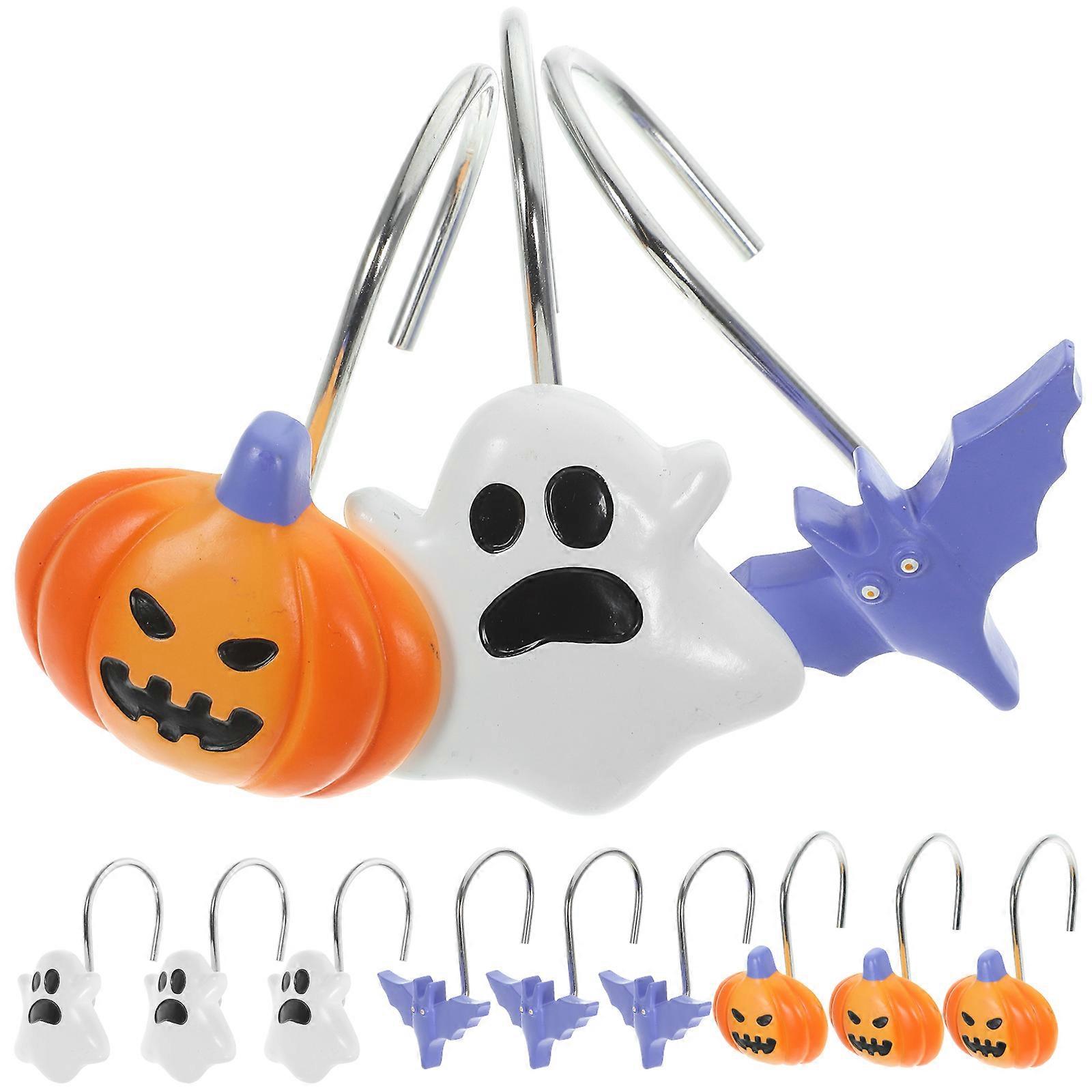Halloween Theme Hooks for Shower Curtain Bat Pumpkin Ghost 24Pcs
