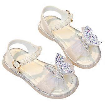 Sandales d'été pour filles, motif papillon mignon, bout ouvert, semelle rigide, style princesse, blanches, 9 ans