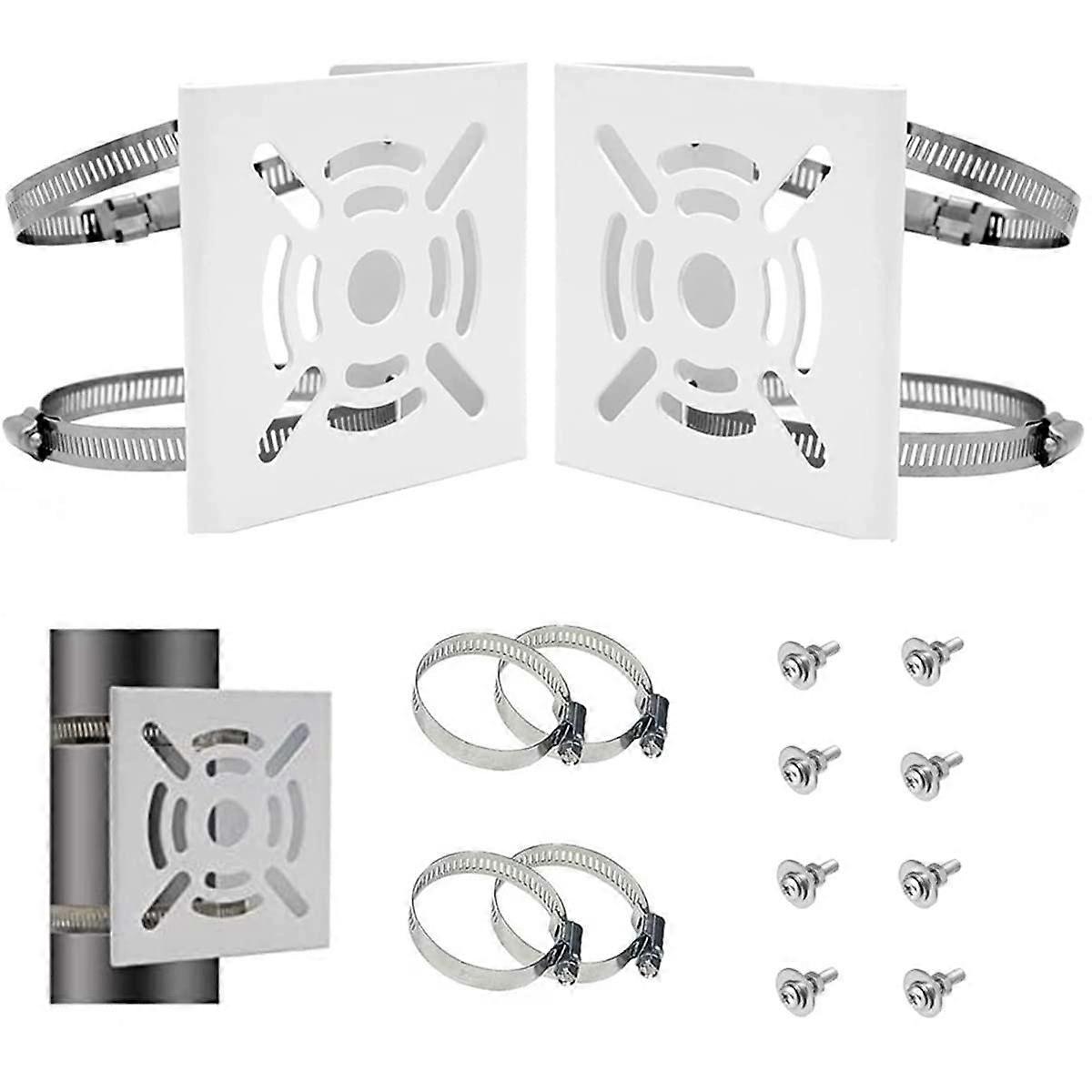 2 Pack CCTV Camera Pole Mount Adapter with Hoops and Screws, White Outdoor Security Wall Bracket