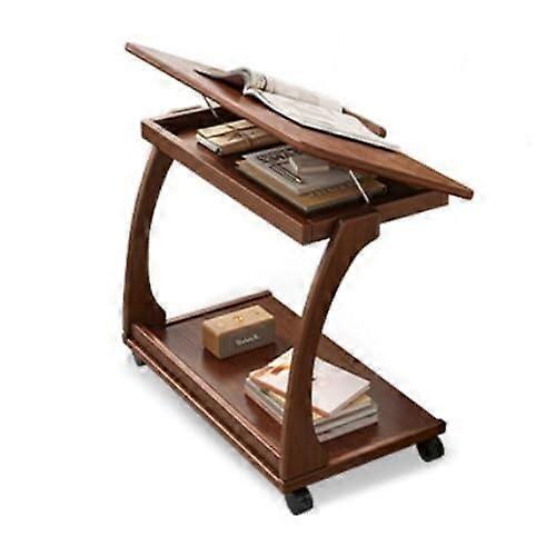 Walnut Side Table with Wheels, Tiltable Laptop Stand, Compact SpaceSaving Design for Small Spaces