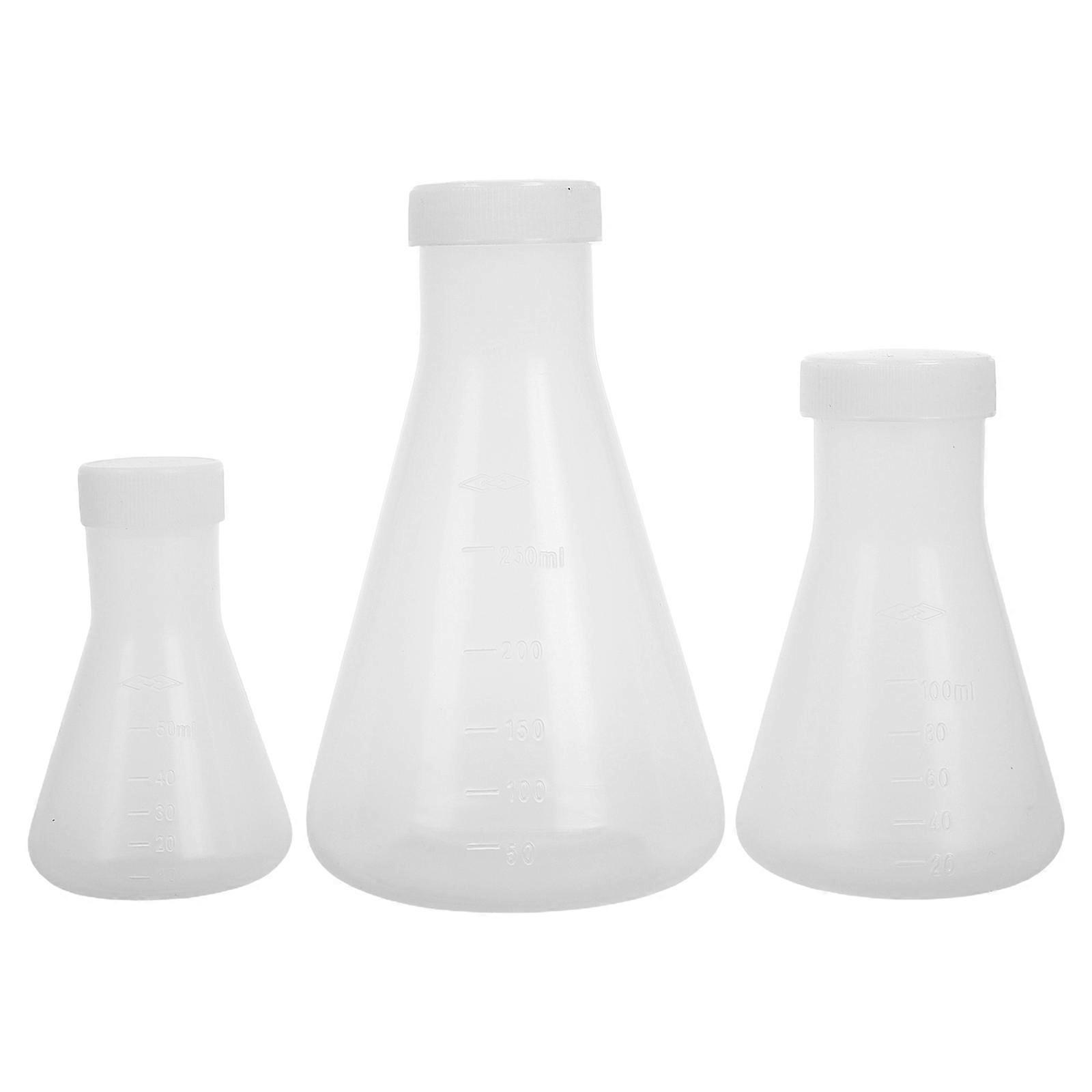 White Plastic Erlenmeyer Flask for School Laboratory Use 3Pcs Pack