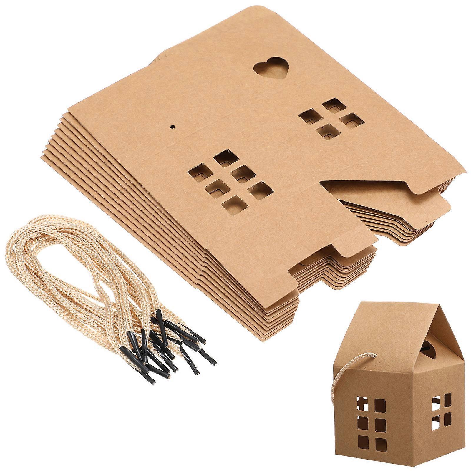 10pcs House Shaped Paper Boxes Handheld Present Bags Multi-function Candy Boxes