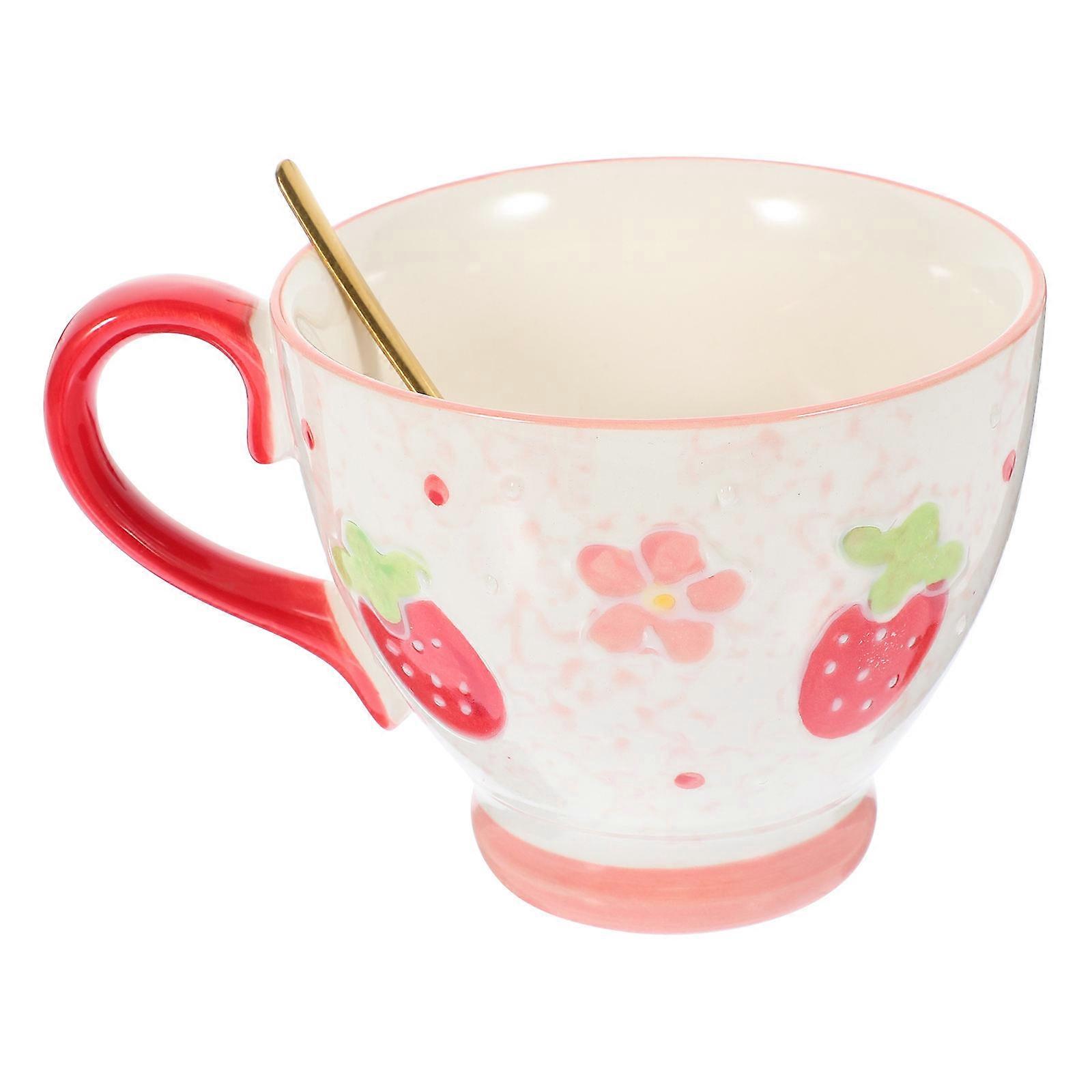 Ceramic Coffee Mug with Spoon for Breakfast Use 4Sets Pack